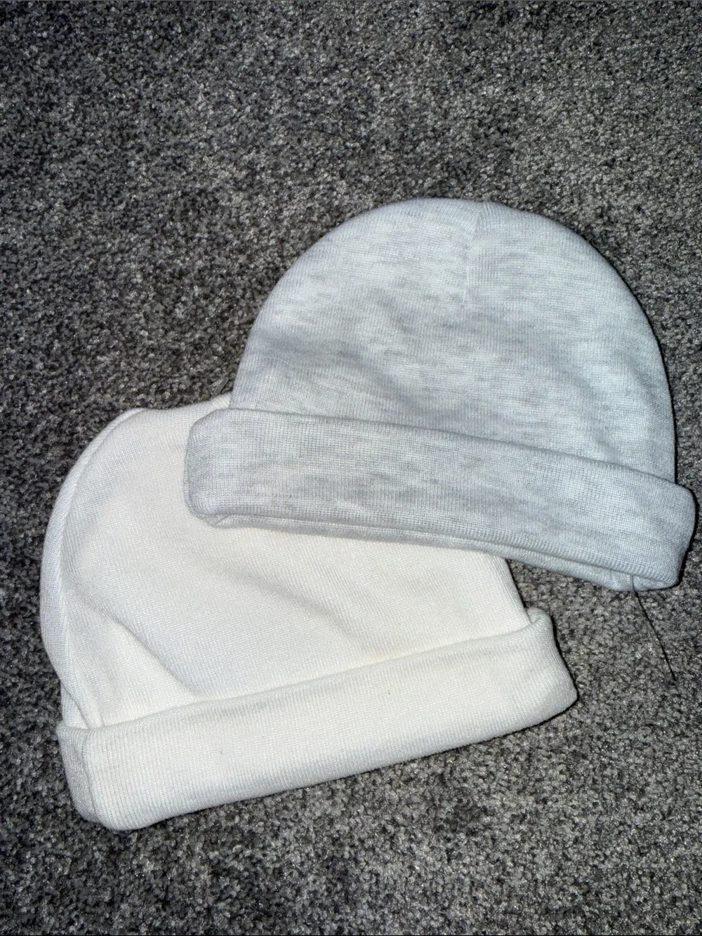 Baby Plain Knit 2 Beanie Hats - White and Light Gray